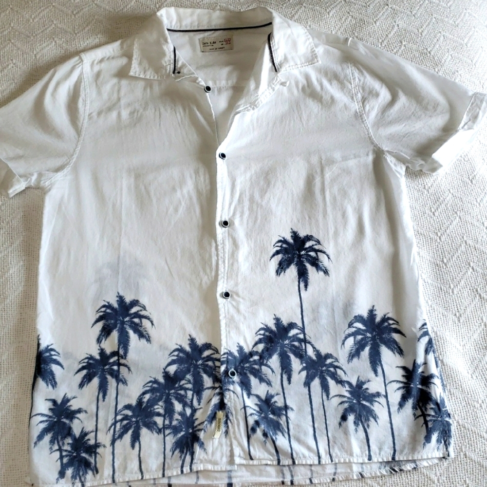 COPY - Zara Boys 11/12 Thin White Palm Tree Florida Hawaiian Short Sleeve Shirt